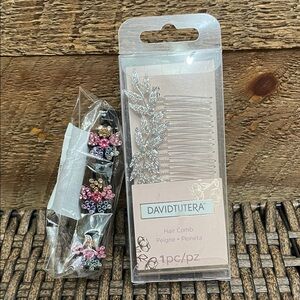 David Tutera Silver Rhinestone Hair Comb & Sparkling Stone Braided Flower Clip